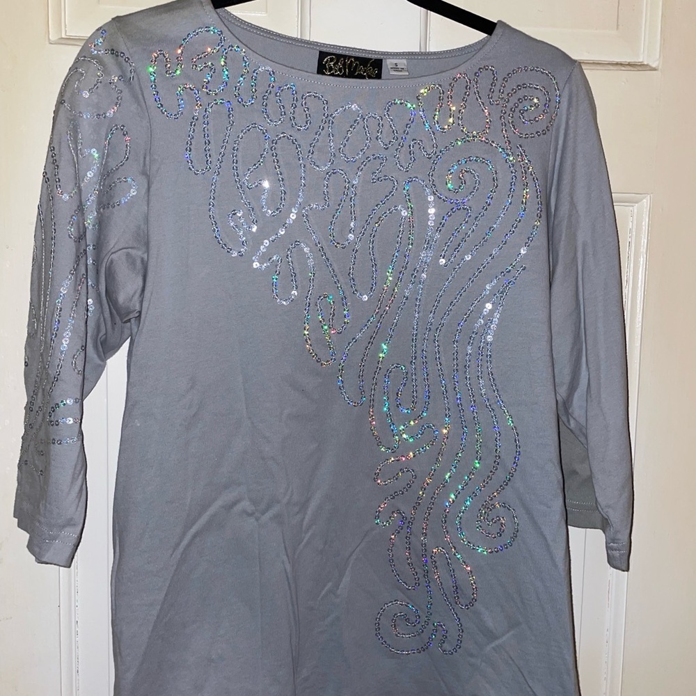 Bob Mackie Gray Sequin Embellished Top